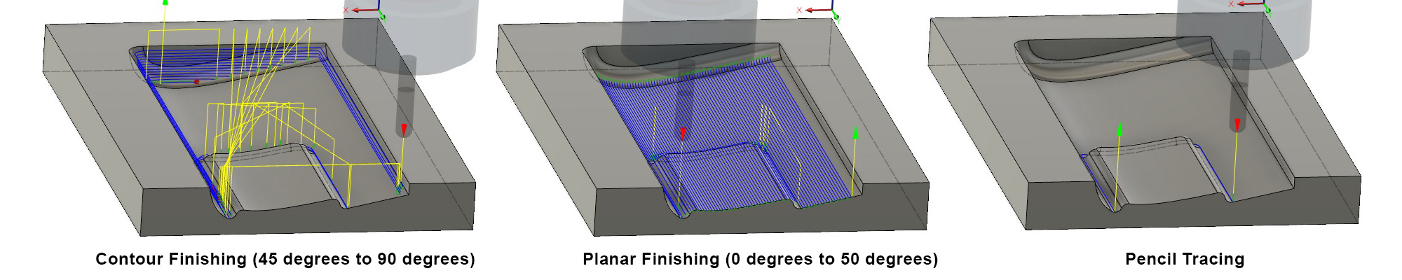 basic machining strategy for MDF molds: roughing, finishing steep parts then finishing shallow parts