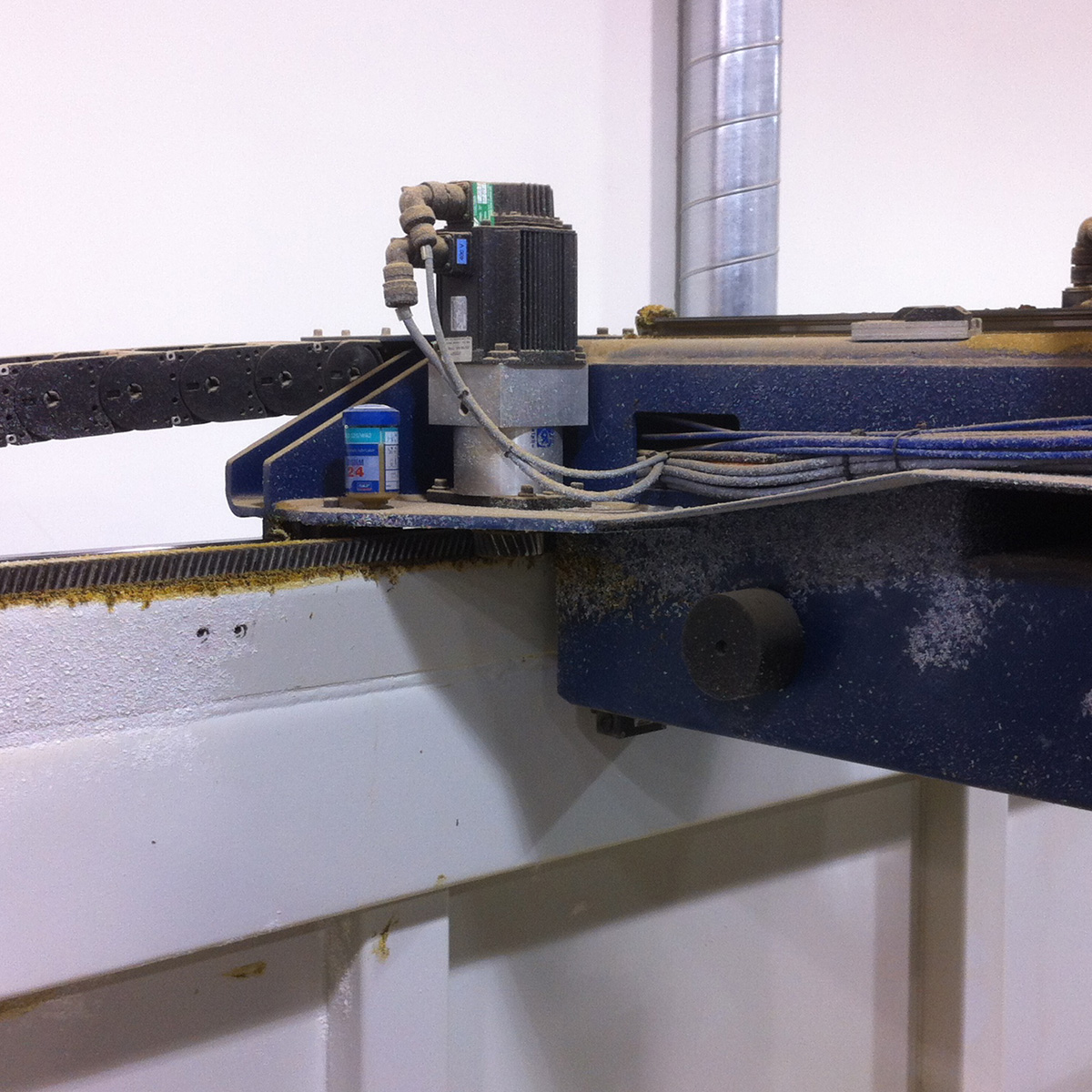 Gantry drive servo on CMS 5-axis router.