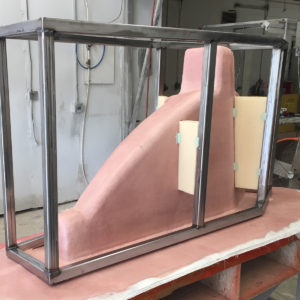 metal frame on mold with foam connections